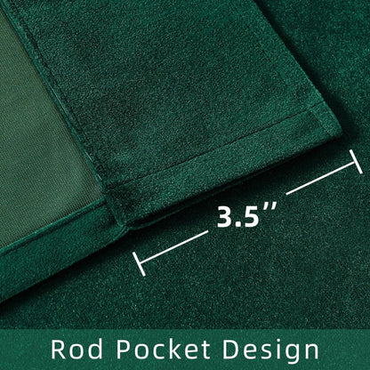 Joydeco luxury green velvet curtain showcasing 3.5-inch rod pocket design and plush fabric texture.