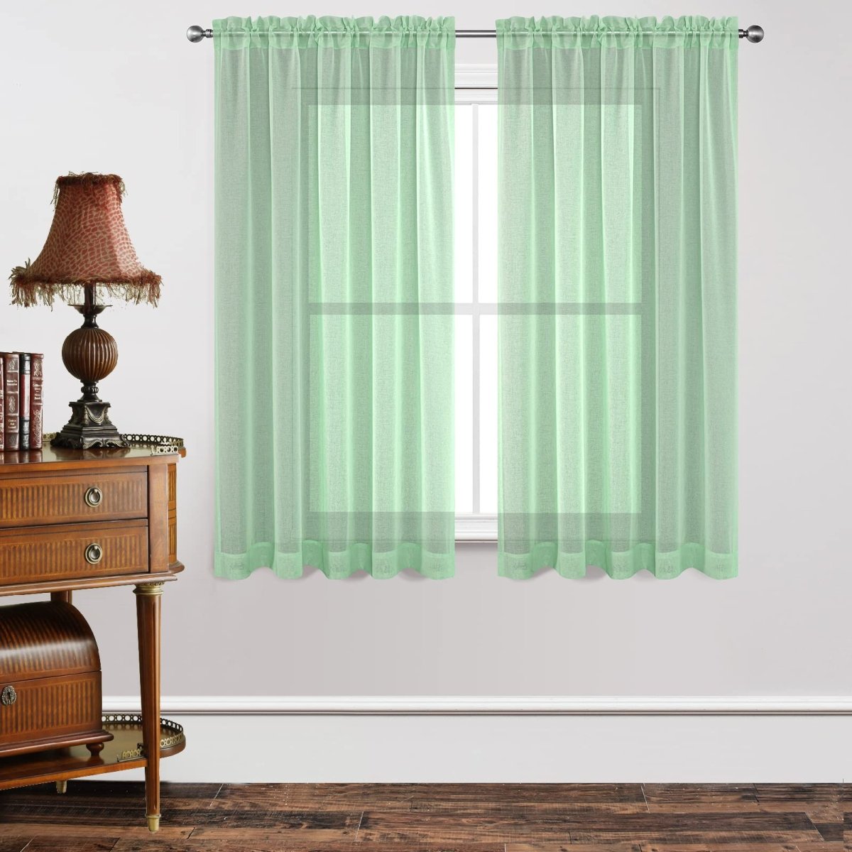 Joydeco Mint Green Sheer Curtains - 2 Panels, Rod Pocket - Joydeco