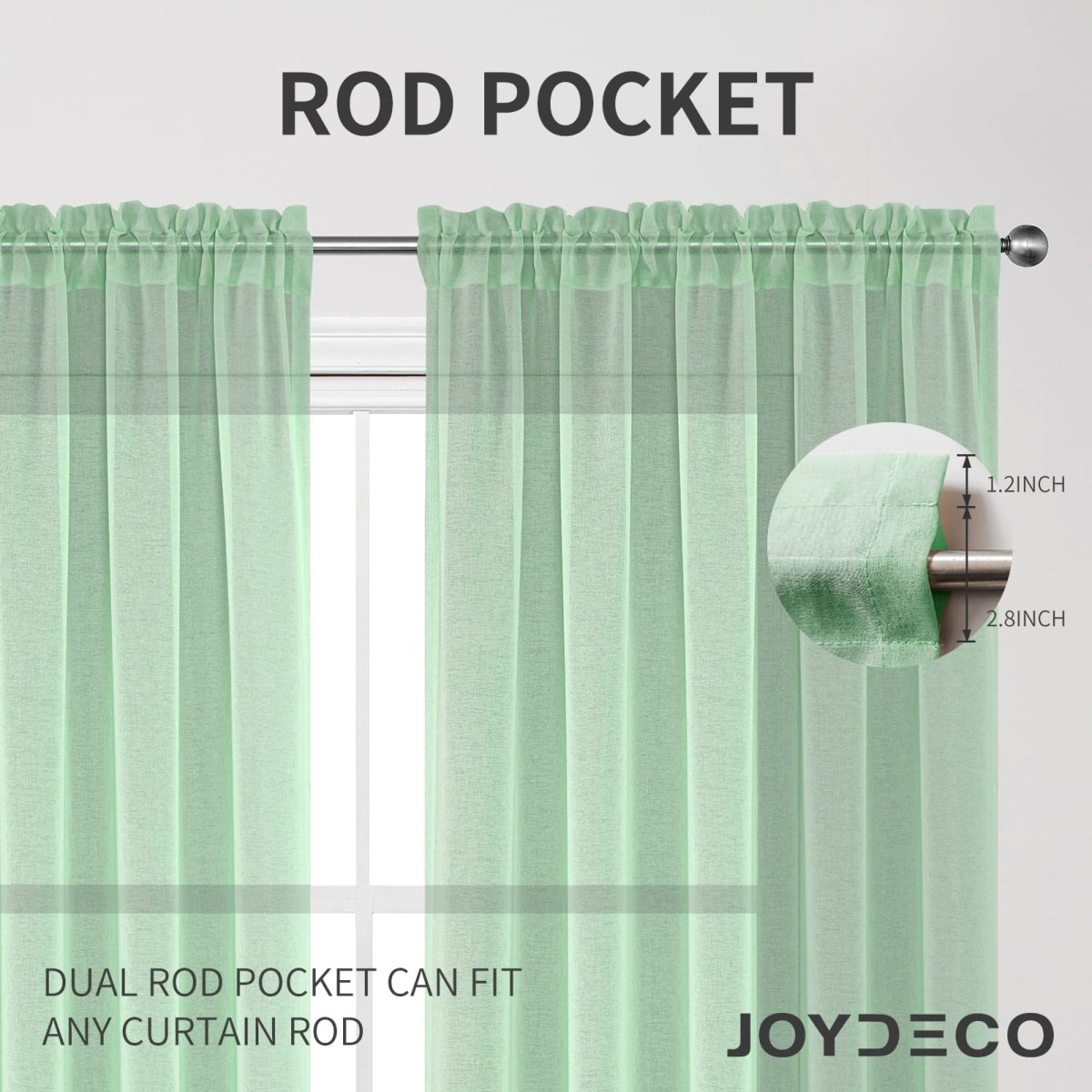 Joydeco Mint Green Sheer Curtains - 2 Panels, Rod Pocket - Joydeco