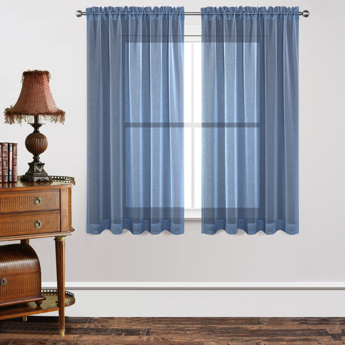 Joydeco Navy Blue Sheer Curtains - 2 Panels, Rod Pocket - Joydeco