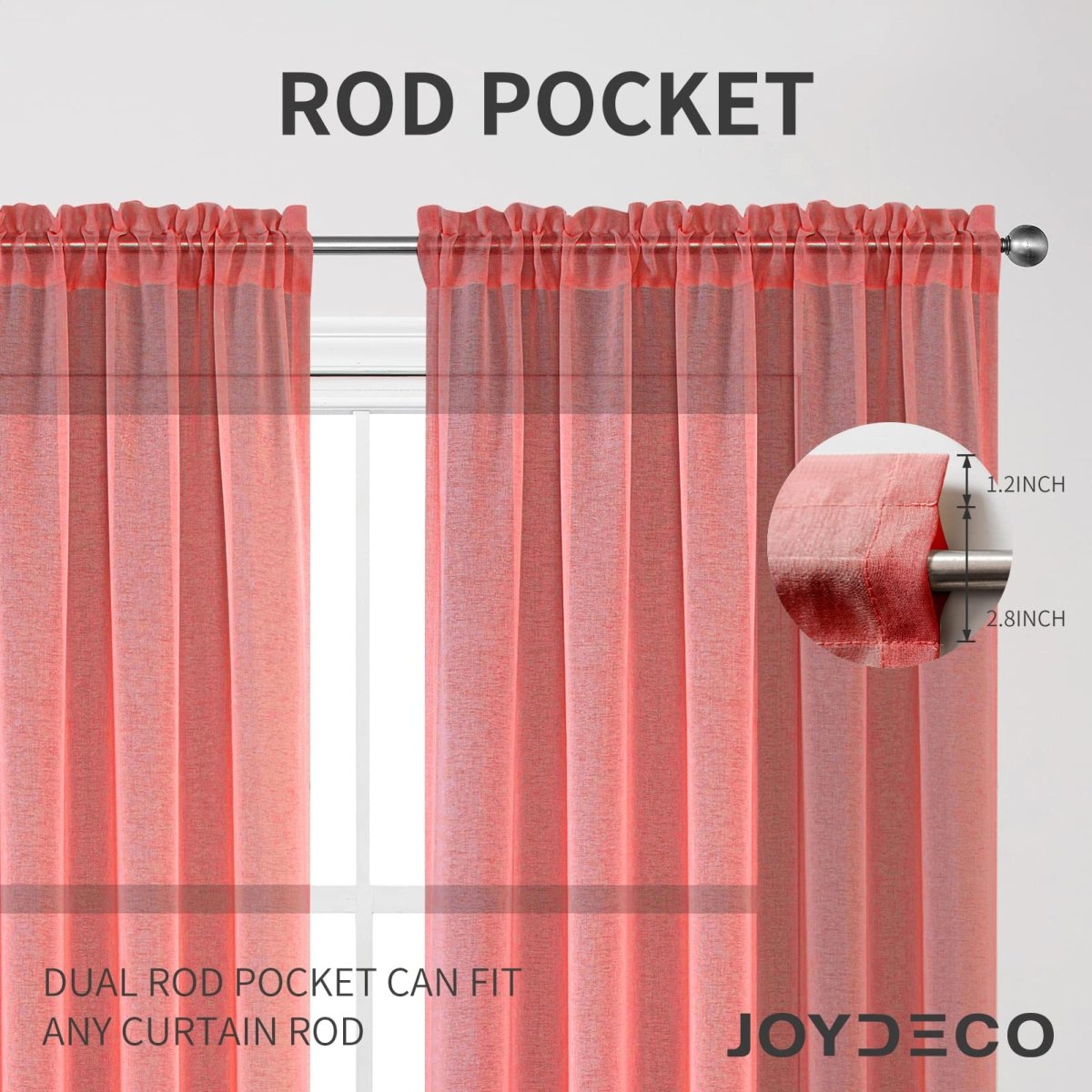 Joydeco Red Sheer Curtains - 2 Panels, Rod Pocket - Joydeco