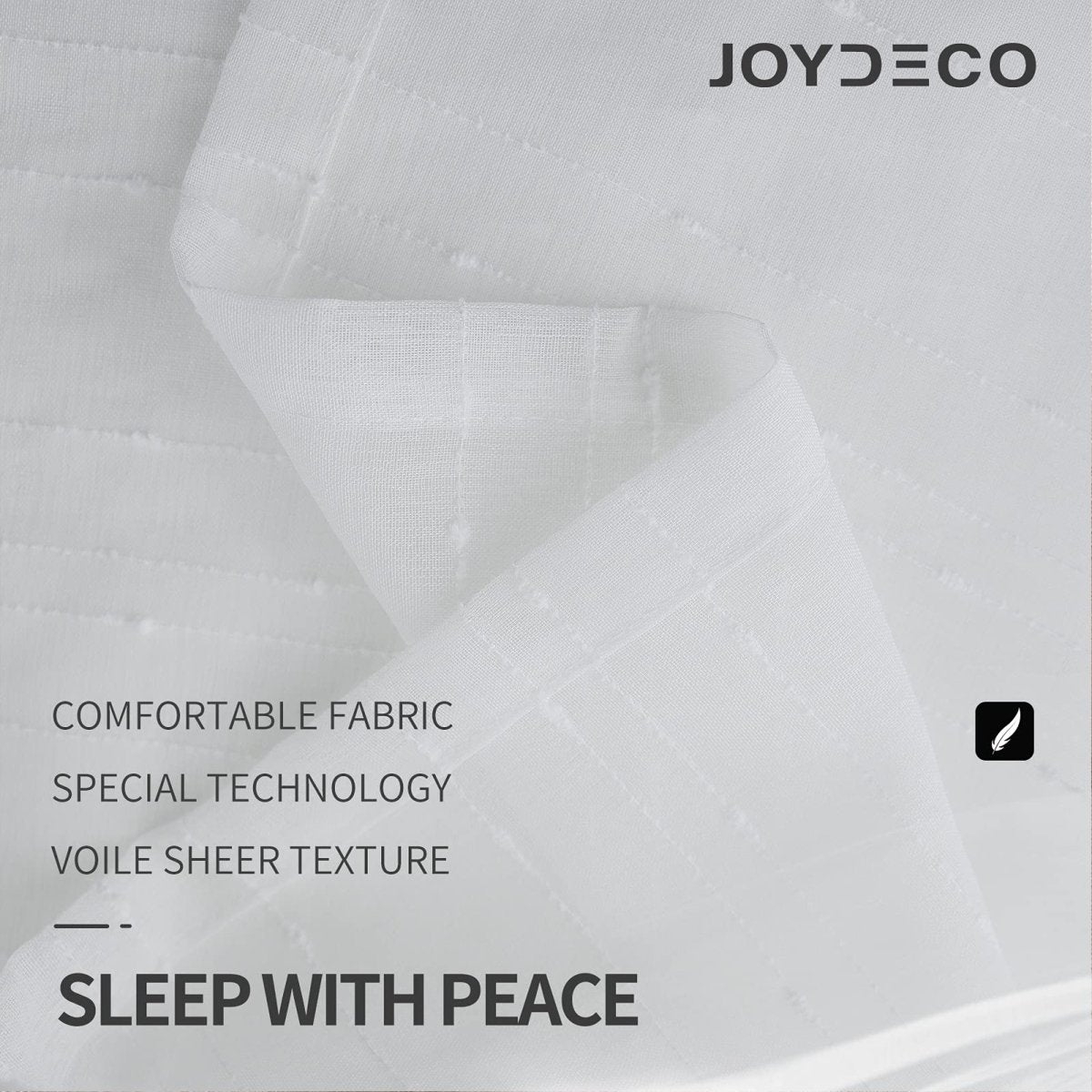 Joydeco white sheer faux linen curtain fabric with diamond embroidery close-up, highlighting texture and quality.
