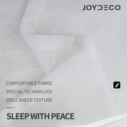 Joydeco white sheer faux linen curtain fabric with diamond embroidery close-up, highlighting texture and quality.