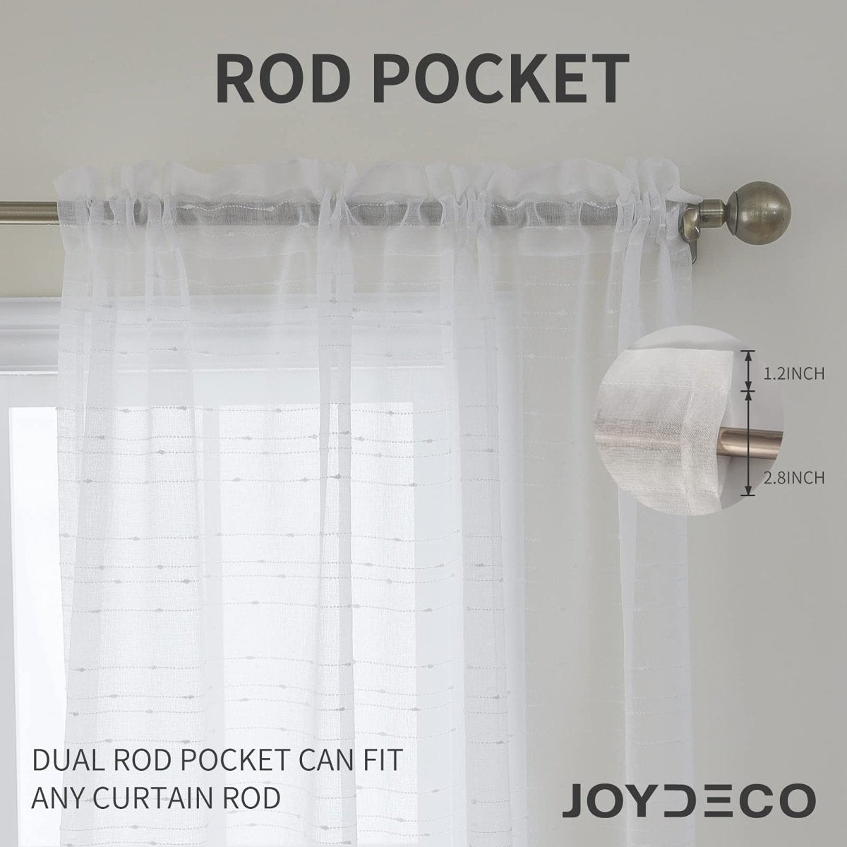 Joydeco Solid Color - white Sheer Curtains - 2 Panels, Rod Pocket - Joydeco