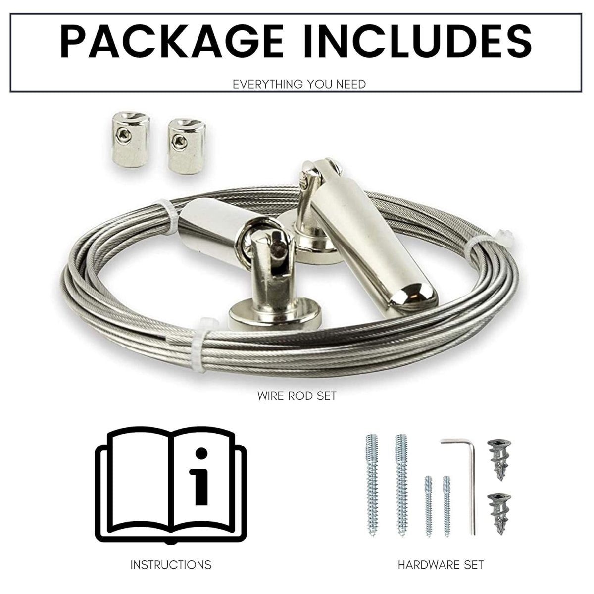 Joydeco 16.4ft stainless steel curtain wire rod set with wall mounts and hardware.
