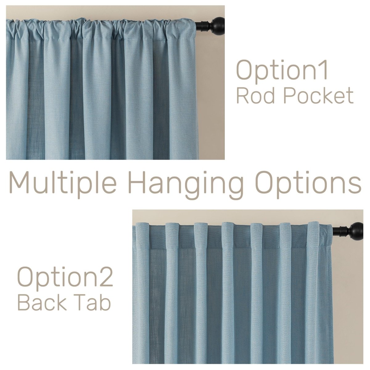 Joydeco Stone Blue Linen Curtains for Living Room Farmhouse Bedroom Curtains - Joydeco