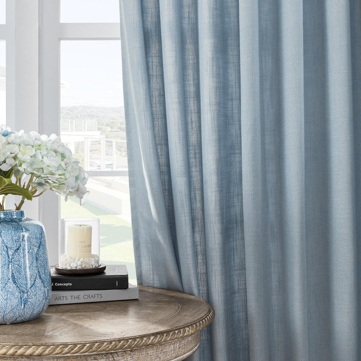 Joydeco Stone Blue Linen Curtains for Living Room Farmhouse Bedroom Curtains - Joydeco