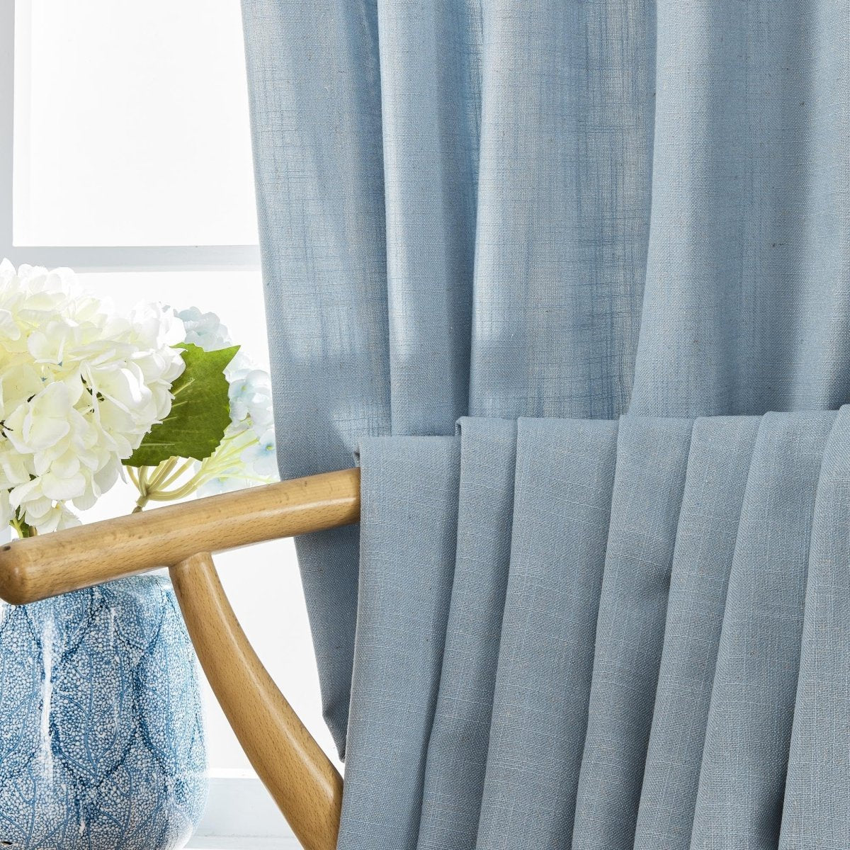 Joydeco Stone Blue Linen Curtains for Living Room Farmhouse Bedroom Curtains - Joydeco