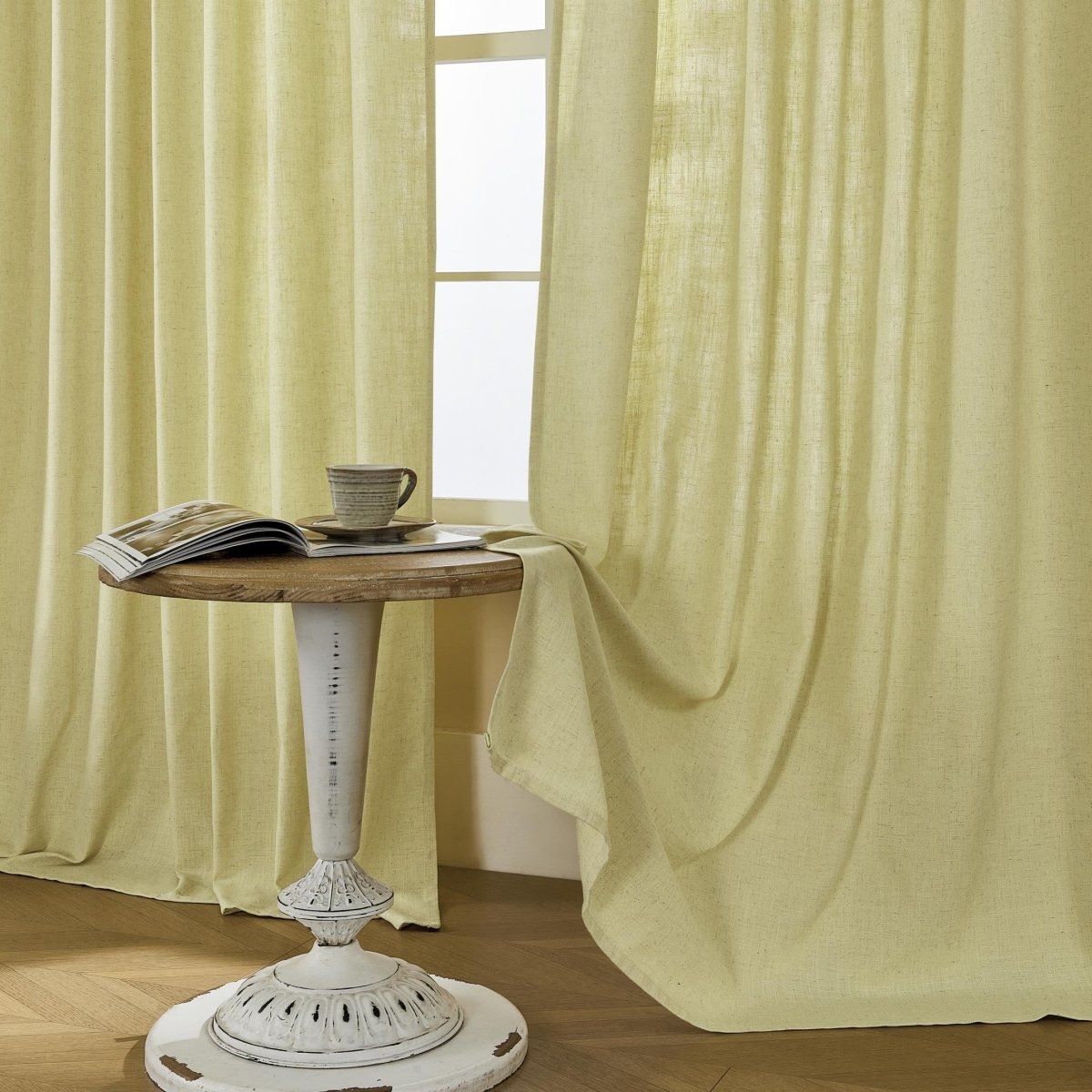 Joydeco Straw Yellow Linen Curtains for Living Room Cafe Bedroom Curtains