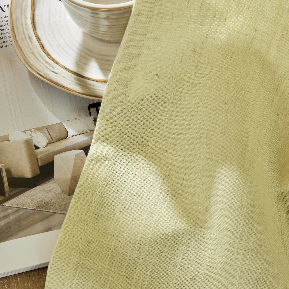 Joydeco Straw Yellow Linen Curtains for Living Room Cafe Bedroom Curtains