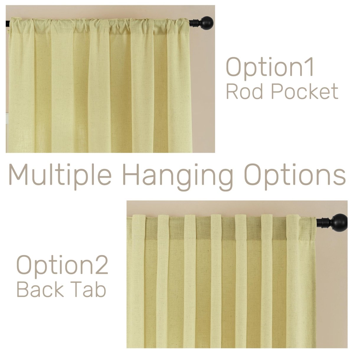 Joydeco Straw Yellow Linen Curtains for Living Room Cafe Bedroom Curtains