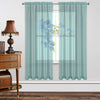 Joydeco Teal Blue Sheer Curtains, two panels with rod pocket, faux linen fabric, shown in a room setting.