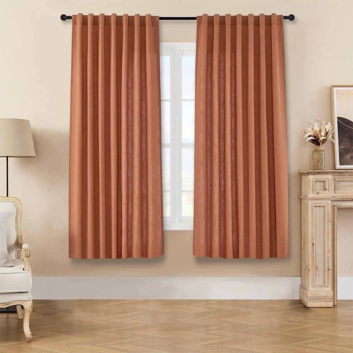 Joydeco Terracotta Linen Curtains for Living Room Cafe Bedroom Curtains - Joydeco