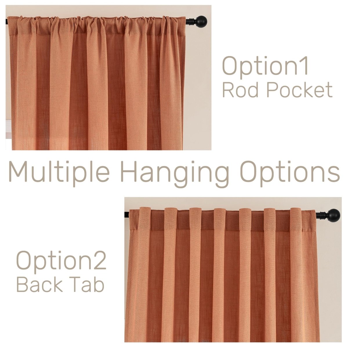 Joydeco Terracotta Linen Curtains for Living Room Cafe Bedroom Curtains - Joydeco