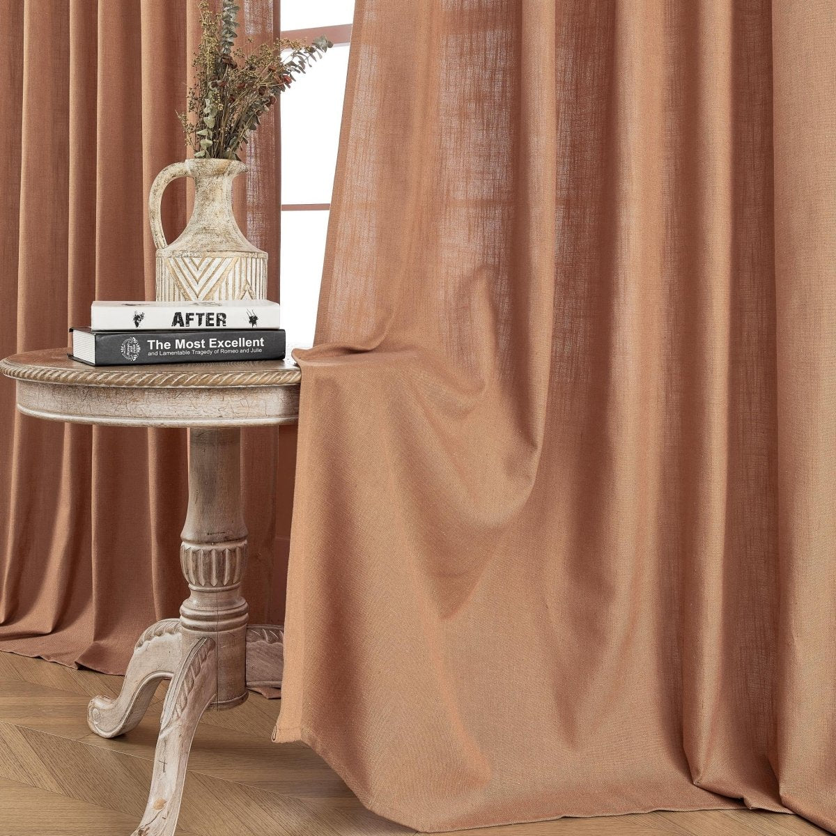 Joydeco Terracotta Linen Curtains for Living Room Cafe Bedroom Curtains - Joydeco