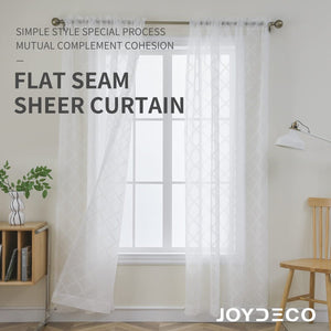 Joydeco Trellis Embroidery - white Sheer Curtains - 2 Panels, Rod Pocket - Joydeco