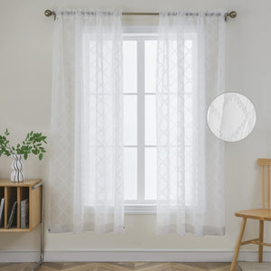 Joydeco Trellis Embroidery - white Sheer Curtains - 2 Panels, Rod Pocket - Joydeco