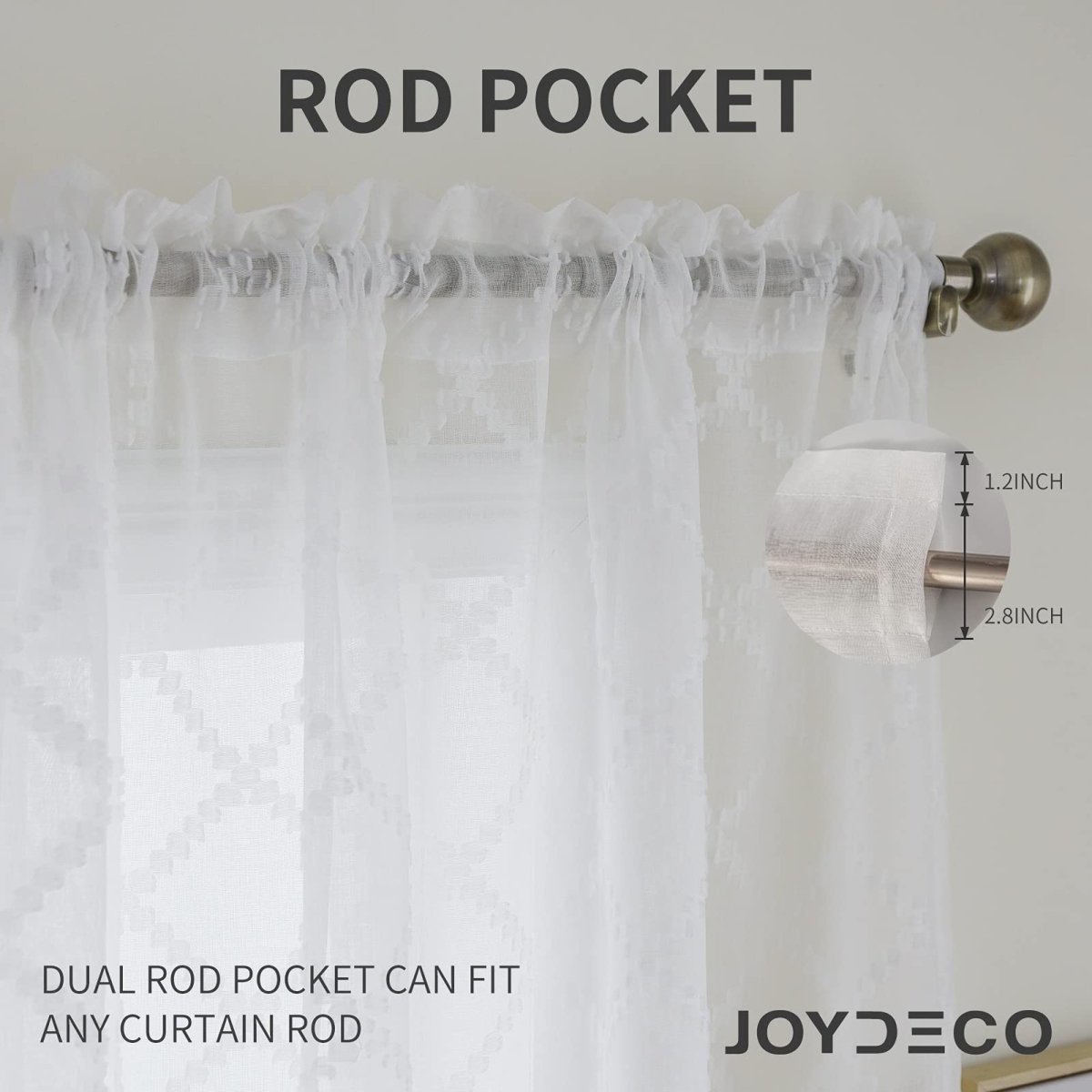 Joydeco Trellis Embroidery - white Sheer Curtains - 2 Panels, Rod Pocket - Joydeco