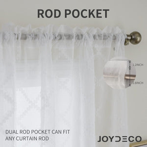 Joydeco Trellis Embroidery - white Sheer Curtains - 2 Panels, Rod Pocket - Joydeco