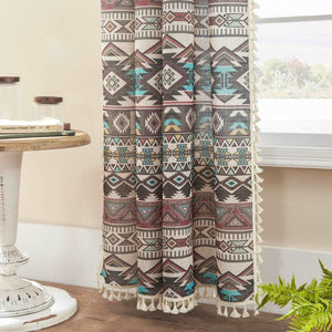 Joydeco Tribal Patterned Bohemian Linen Sheer Curtains with Tassel Trim and Embroidery - 2 Panels - Joydeco