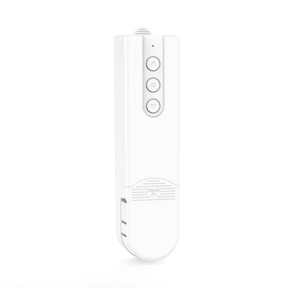 White Joydeco smart roller blind remote with up, stop, down buttons for motorized curtains.
