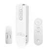 White Joydeco smart blind motor, remote, and Tuya gateway hub with up, stop, down buttons for smart home automation.
