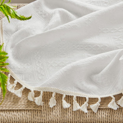 Joydeco White Boho Curtains Country Rustic Linen Sheer Curtains - 2 Panels