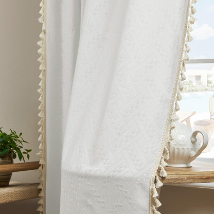 Joydeco White Boho Curtains Country Rustic Linen Sheer Curtains - 2 Panels
