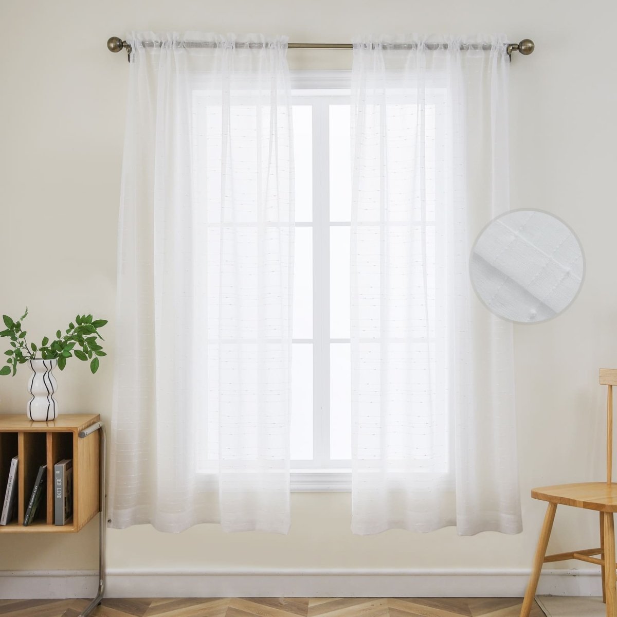 Joydeco White Sheer Curtains, Lightweight Semi Drape Panels - Joydeco