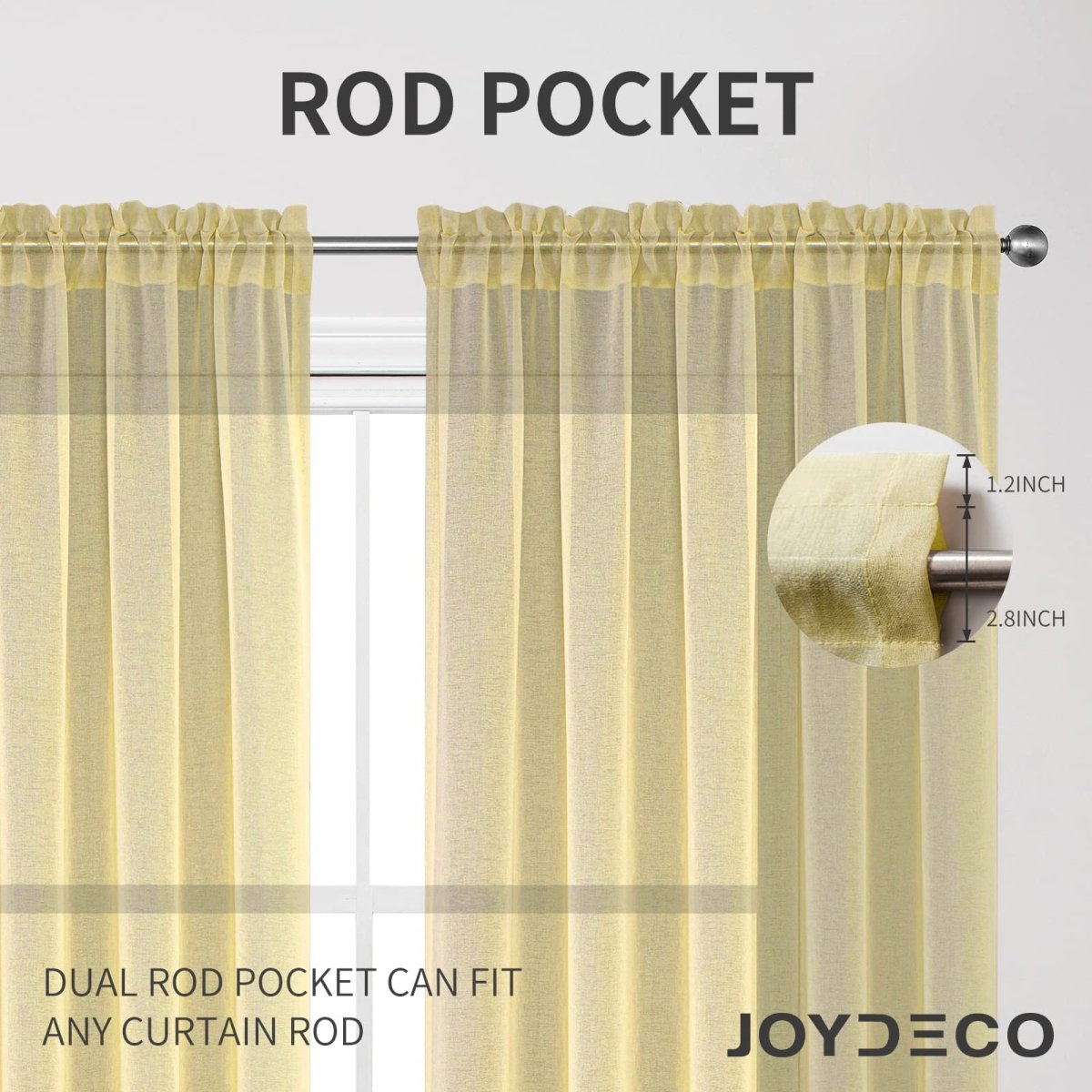 Joydeco Yellow Sheer Curtains - 2 Panels, Rod Pocket - Joydeco