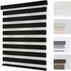 Joydeco Cordless Zebra Blinds for Windows, Dual Layer Light Control Window Blinds with Light-Proof Aluminum Cover, Free-Stop Roller Shades for Home & Office (Black,46" W x 75" H)