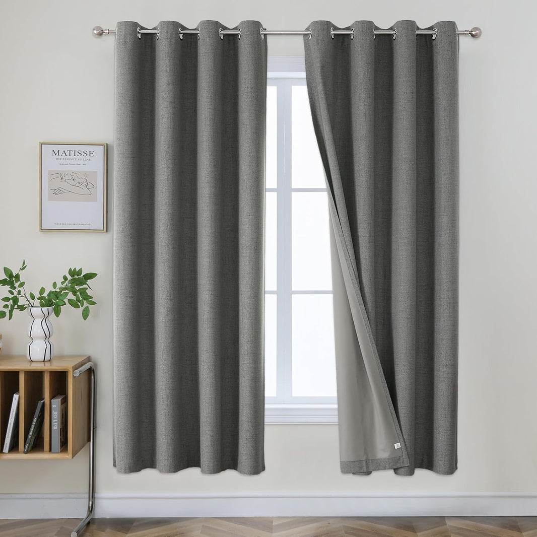 Joydeco Blackout Curtains 72 Inches Long 2 Panels Burg, Room Darkening Curtains for Bedroom, 100% Black Out Textured Thermal Drapes Privacy Protection 2 Panels Set(W42 x L72 Inch, Grey)