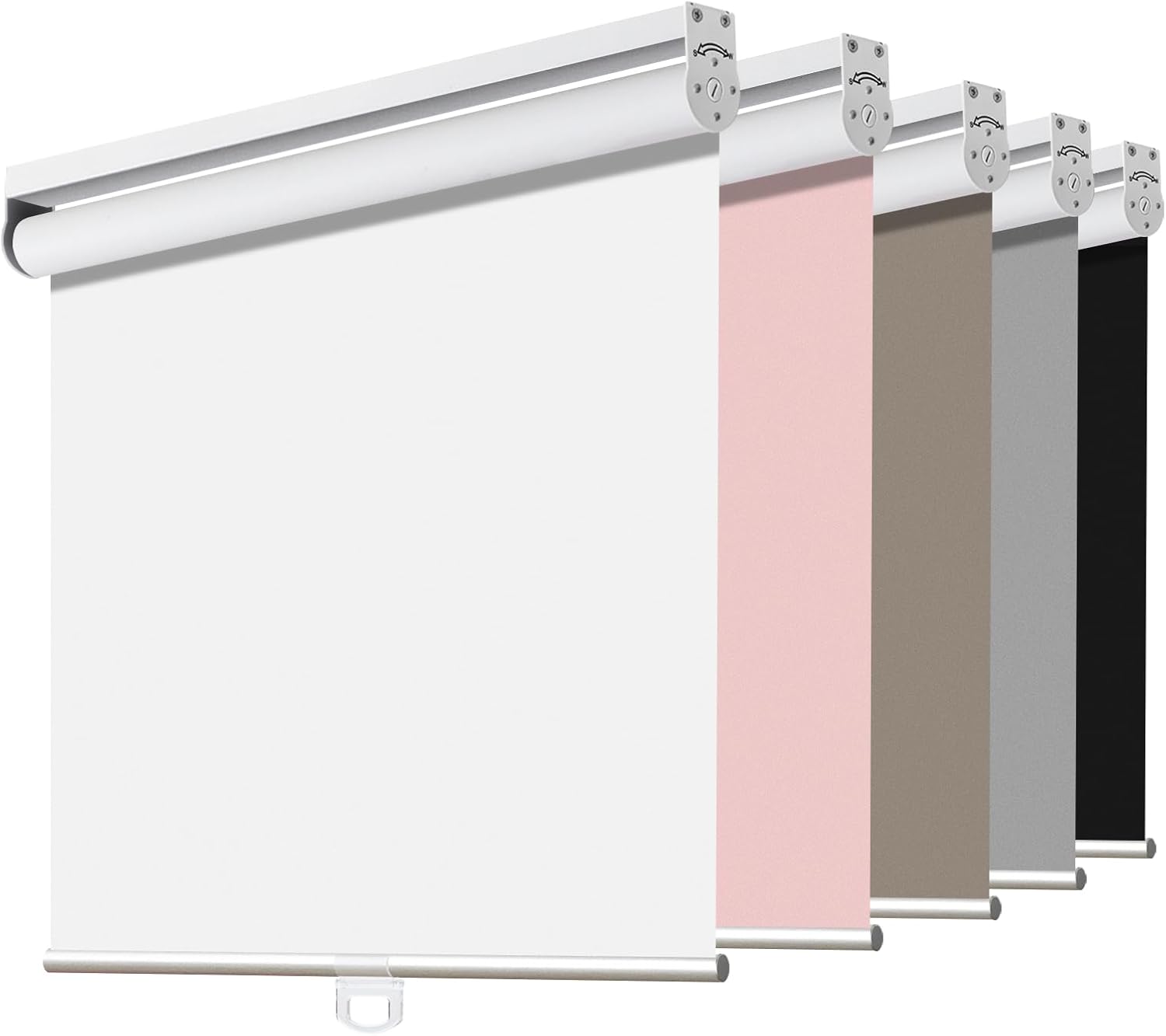 Joydeco 60 Inches Wide Cordless Blackout Window White Fabric Blinds and Shades for Indoor Outdoor Windows Light Blocking Sun Protection (60x 75)