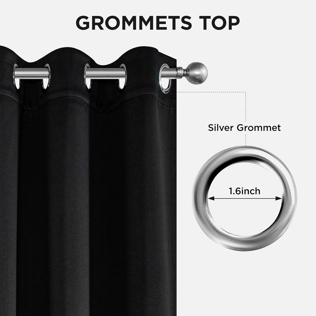 Joydeco Blackout Curtains 95 Inch Length 2 Panels Set, Thermal Insulated Long Curtains& Drapes 2 Burg, Room Darkening Grommet Drapes for Living Room Bedroom Window (W52 x L95 Inch, Black)