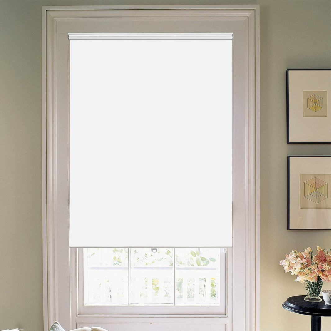 Joydeco 60 Inches Wide Cordless Blackout Window White Fabric Blinds and Shades for Indoor Outdoor Windows Light Blocking Sun Protection (60x 75)