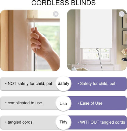 Joydeco 60 Inches Wide Cordless Blackout Window White Fabric Blinds and Shades for Indoor Outdoor Windows Light Blocking Sun Protection (60x 75)