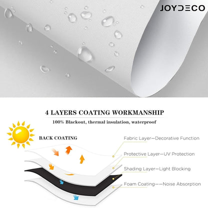 Joydeco 60 Inches Wide Cordless Blackout Window White Fabric Blinds and Shades for Indoor Outdoor Windows Light Blocking Sun Protection (60x 75)