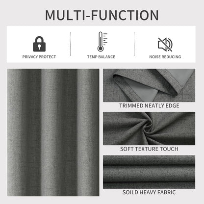 Joydeco Blackout Curtains 72 Inches Long 2 Panels Burg, Room Darkening Curtains for Bedroom, 100% Black Out Textured Thermal Drapes Privacy Protection 2 Panels Set(W42 x L72 Inch, Grey)
