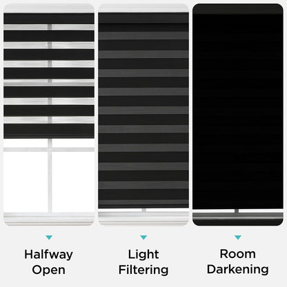 Joydeco Cordless Zebra Blinds for Windows, Dual Layer Light Control Window Blinds with Light-Proof Aluminum Cover, Free-Stop Roller Shades for Home & Office (Black,46" W x 75" H)