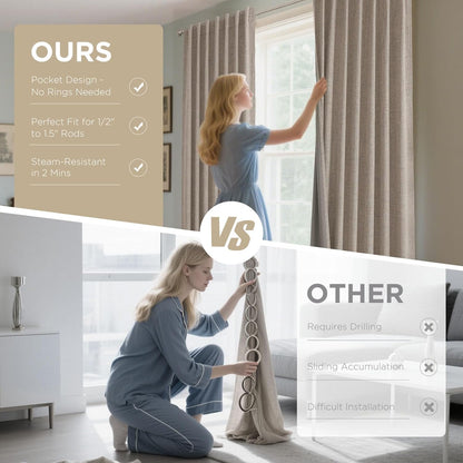 Joydeco Blackout Curtains for Bedroom - Nature Linen 84 Inch Long 100% Light Blocking 2 Panels Set, Rod Pocket & Back Tabs Living Room Drapes, Thermal Insulated Room Darkening Window Curtains