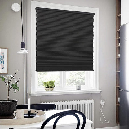 Joydeco Honeycomb Shades for Windows Cordless, Black Blackout Cellular Shades, Free-Stop Cellular Window Shades for Bedroom, Living Room, Office, Kitchen (30" W x 64" H)