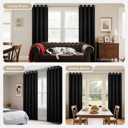 Joydeco Blackout Curtains 95 Inch Length 2 Panels Set, Thermal Insulated Long Curtains& Drapes 2 Burg, Room Darkening Grommet Drapes for Living Room Bedroom Window (W52 x L95 Inch, Black)