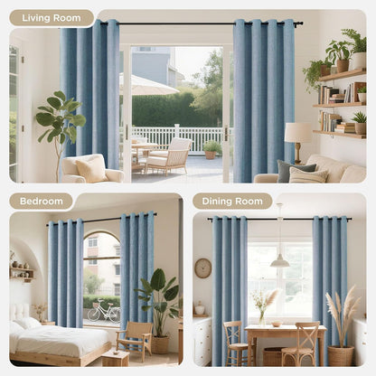 Joydeco Blackout Curtains 90 Inches Long 2 Panels Burg, Room Darkening Curtains for Bedroom, 100% Black Out Textured Thermal Drapes Privacy Protection 2 Panels Set(W52 x L90 Inch, Sky Blue)