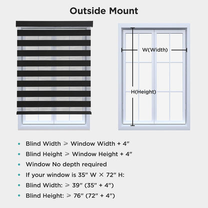 Joydeco Cordless Zebra Blinds for Windows, Dual Layer Light Control Window Blinds with Light-Proof Aluminum Cover, Free-Stop Roller Shades for Home & Office (Black,46" W x 75" H)