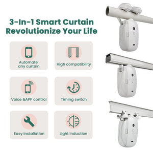 Wifi Curtain Robot Smart Home Roman Rod Electric Curtain Companion Automatic Curtain Opener with Voice Control, Timer, Temperature and Light Sensor, for Google Home, for Siri Shortcuts, - Joydeco