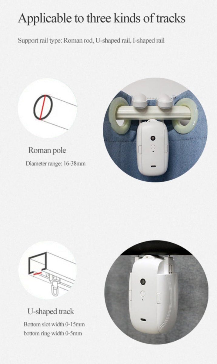 Wifi Curtain Robot Smart Home Roman Rod Electric Curtain Companion Automatic Curtain Opener with Voice Control, Timer, Temperature and Light Sensor, for Google Home, for Siri Shortcuts,