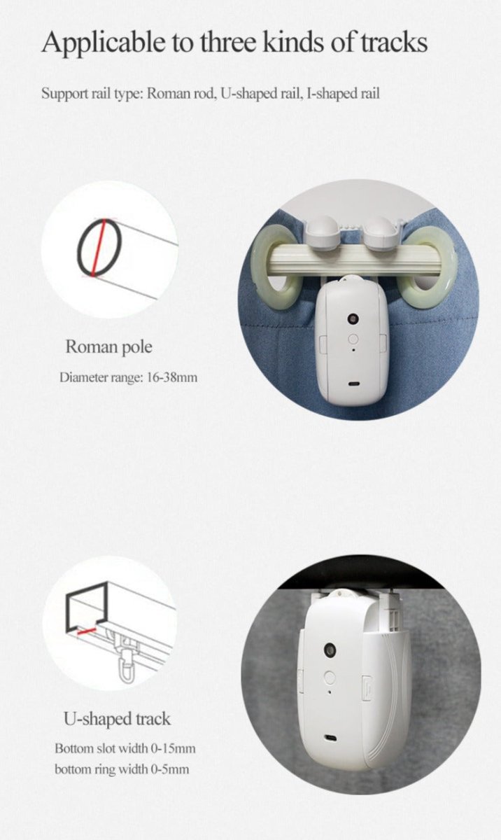 Wifi Curtain Robot Smart Home Roman Rod Electric Curtain Companion Automatic Curtain Opener with Voice Control, Timer, Temperature and Light Sensor, for Google Home, for Siri Shortcuts, - Joydeco