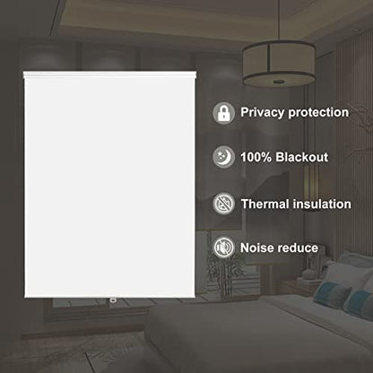 Joydeco white cordless blackout blind in bedroom. Features: privacy, 100% blackout, thermal insulation, noise reduction.