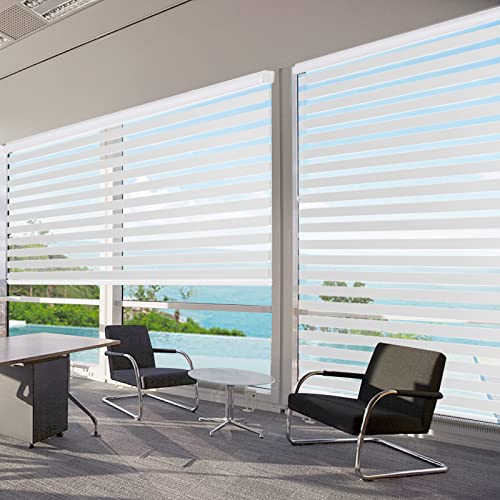 Joydeco white sheer zebra blinds with dual layer light filtering installed in a modern office with a view.